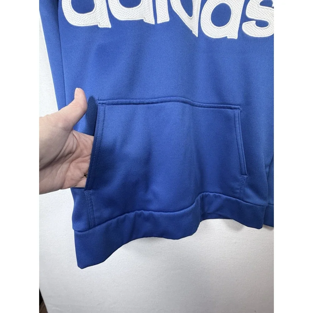 Adidas Hoodie Sweatshirt Pullover Youth Large 14/16 Blue White 3 stripes Gym